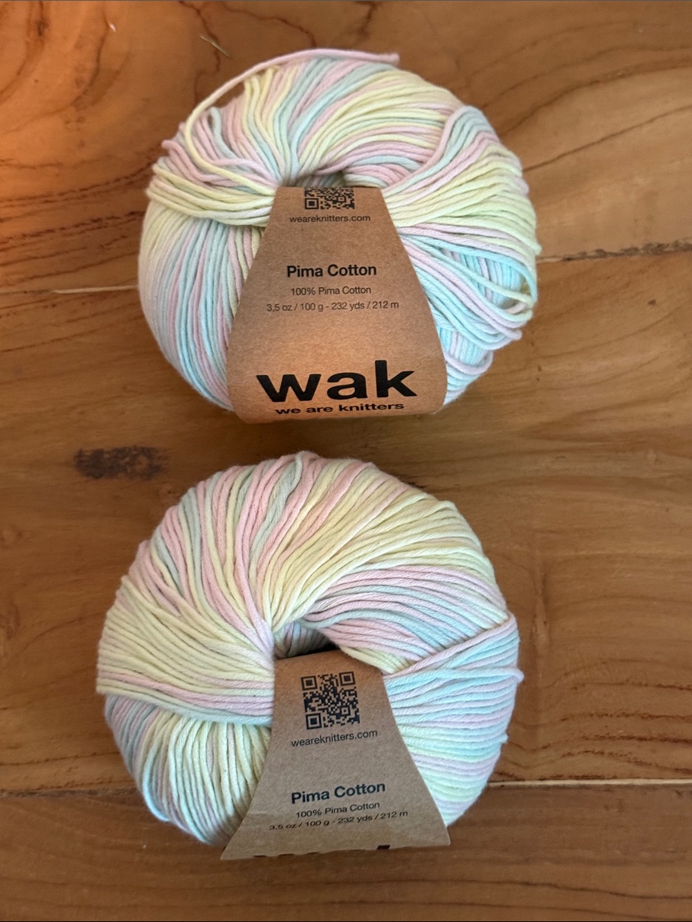 WAK We Are Knitters 100% Pima Cotton Yarn Marshmallow Lot 2 100g / 3.5 oz Skein - Picture 2 of 6